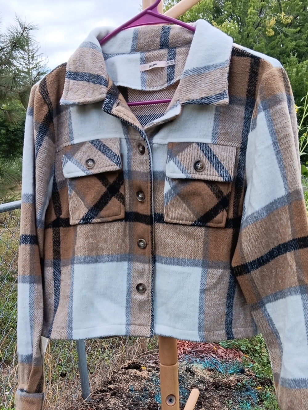 miami Cropped Plaid Jacket in Tan and Light Gray